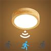 XKAI Plafoniera LED Con Sensore di Movimento - XKAI 12W Lampada da soffitto con sensor a Microonde - Lampade da parete In Legno per Balcone Scale Corridoi Cantina Seminterrato - 3500K 23cm