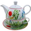 Dekohelden24 Brocca in porcellana, tea for one Set, caraffa da portata per tè, teiera, servizio da tè, tazza da tè con teiera, set di fiori di ciliegio con tazza da tè in porcellana bianca e rosa, L x P 15 x 15 x