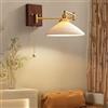 HMASNSEIY Lampada da parete con braccio oscillante in ottone, applique da parete con catena in vetro plissettato vintage, lampada da lettura in stile fattoria, lampada da parete in legno con vetro opa