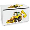 leomark contenitore portagiochi in legno, panca su ruote 71x40x46 cm(A) 91L, scatola con coperchio, mobili per camera da letto e asili, scuole, uffici, cassapanca per bambini, stampa UV - Escavatore
