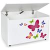 leomark contenitore portagiochi in legno, panca su ruote 71x40x46 cm(A) 91L, scatola con coperchio, mobili per camera da letto e asili, scuole, uffici, cassapanca per bambini, stampa UV - Farfalle