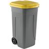 Mobil Plastic - Bidone Raccolta Differenziata 100L | Contenitore Rifiuti con Coperchio Giallo | Pattumiere Ecologiche per Casa e Ufficio - Corpo Grigio Resistente