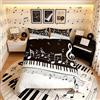 Loussiesd Note Melody Set di biancheria da letto con tasti pianoforte e tastiera, copripiumino per musica classica, jazz e blu, collezione 3 pezzi, king size, nero, bianco