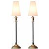 LOBERON Obsonville Coppia di lampade da tavolo - Forma slanciata e lunga - Elementi in legno con finitura color argento antico, argento/nero/crema