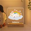 LASERO' Lampada Personalizzata con Nome - Plexiglass Stampato UV e Base in Legno con Dedica - Lampada Notturna Bambini Cameretta - Regalo Personalizzato Neonato Nascita e Battesimo (Unicorno)