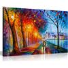 Panther Print Leonid Afremov - Dipinto a olio astratto su tela da parete per soggiorno, decorazione casa, City By the Lake, 91x61cm (36x24in)