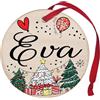 Corredino Neonato Pallina di Natale Personalizzata con Nome Eva, cerchetto piatto per Decorazione Natalizia con Nastro Rosso - made in Italy - Addobbo Albero diametro 8 cm in Legno, nome Eva