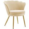 IlGruppone Poltrona Conchiglia Camera da Letto in Velluto Design Moderno, Sedia Classica con Gambe in Metallo Placcato Oro - Poltroncina per Salotto con Seduta Morbida Imbottita Modello Maddina - Crema
