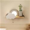 BININBOX Lampada da Parete a LED Luna Nuvola Interruttore a Cavo Tirante da 7W con Ripiano per La Conservazione della Decorazione della Stanza (Grigio, luce calda)