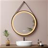 EMKE Specchio bagno con luce Rotondo 50 cm, Cornice Nera, Cinghia Rimovibile, Specchio bagno 3 Temperature di Colore, Luminosità Regolabile, Funzione Memoria,Interruttore Touch, Specchio led