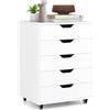 KOMFOTTEU Cassettiera Ufficio con 5 Cassetti, Cassettiera Scrivania con Ruote Universali, Schedario Portadocumenti in Legno per Soggiorno, Camera da Letto, Studio, 49 x 42 x 66 cm (Bianco)
