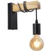 Dopastore Applique da Parete Attacco Lampadina E27 Stile Vintage Country Braccio in Legno Portalampada Nero da Interno IP20