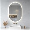 Viugreum Specchio da bagno con illuminazione 50x75cm, Specchio da bagno ovale a LED, Dimmerabile 3 colori della luce, Antiappannamento, Orologio, Interruttore touch, Specchio da bagno LED con