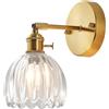 TOKTOP Applique da parete in vetro fiore vintage ottone dorato con interruttore lampada da parete E27 lampada da parete per interni applique per bagno camera da letto soggiorno