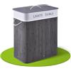 Juskys Cesto da bucato in bambù Curly 100 litri grigio - Cestino per biancheria con coperchio, maniglia e 2 scomparti - Borsa per bucato in tessuto Cestino per la biancheria rimovibile e lavabile
