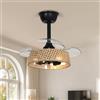 AQLEDY Ventilatore Pale Da Soffitto Con Luce Retrattili 52cm Vintage Lampadario Scomparsa Ventilatore Soffitto E Telecomando Silenzioso, Rattan Boemo Plafoniera LED Ventola Camera Da Letto Soggiorno
