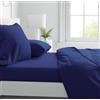 Corredocasa Completo Lenzuola in Purissimo Cotone 100% Tinta Unita, Manifattura Italiana di Alta qualità, per Un Letto Comfort Elegante e Duraturo (Blu, Singolo)