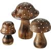 Spetebo Set di 3 funghi decorativi in legno di mango - 10/8/7 cm - statuetta di fungo mosca per decorazione autunnale - foresta