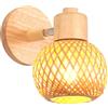 iDEGU Lampada da Parete Interni Vintage E27 Applique da Parete in Legno Paralume Bambù Lampada a Muro Orientabile Applique Rattan per Camera da Letto, Soggiorno, Corridoio, Ristorante (13cm)
