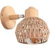 iDEGU Lampada da Parete Retrò 15cm Vintage Applique da Parete Interno in Legno e Corda di Canapa Industriale Lampada a Muro Orientabile E27 Luce da Camera da Letto Soggiorno Corridoio Caffè