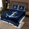 Homemissing Set copriletto nautico con motivo ad ancora, decorazione ad acquerello, copriletto trapuntato per bambini, ragazzi e ragazze, decorazione per la camera da letto, oceano, costiero, mare
