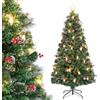 COSTWAY Albero di Natale 150CM/180CM, Albero di Natale con 49/64 Luci LED, Fibre Ottiche, 8 Modalità di Illuminazione e 170/220 Rami, Ago di Pino, Pigne, Bacche Rosse e Lampade a Paraffina (180 CM)