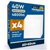 Eurocali 4 Pannelli LED 60x60 40W Quadrati da Incasso Chip CREE 4800 lumen Driver Starsense Garanzia 6 Anni - Luce Naturale 4000K - Plafoniera da Ufficio Alta Luminosità 120 lm/W da Soffitto e Controsoffitti