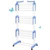 RELOVE Stendino, 3 Livelli Stendibiancheria Verticale Allungabile con Ruote, Acciaio Inossidabile Stendino da Balcone Esterno, Stendipanni per Interno (75*64*170cm (blu e bianco))