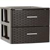 Acan Tradineur Cassettiera Rattan Plastica 2 Cassetti Torre Multiuso Organizer Ausiliario Bagno, 31,5 x 36,5 x 36,5 x 36,5 cm, colore wengé