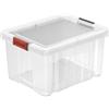 eacommerce | Box contenitore multiuso | Coperchio con clip soft touch, impilabile e sovrapponibile, resistente agli urti | Per garage, deposito, portagiochi (Trasparente, 30 Litri - 36x46,5x27 cm)