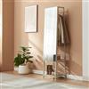 [en.casa] Specchio a Figura Intera con Appendiabiti Stand Porta Abiti Specchio Rettangolare da Terra Ripiani Barra Porta Vestiti per Ingresso Camera da Letto 160 x 40 x 35 cm - Avena Oatmeal