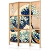 murando - Paravento Decorativo Monofacciale Grande Onda di Kanagawa 135x172 cm 3 Pannelli Divisori - Stampa su un Lato su Tela in TNT - Separe Divisorio per la Casa Stile Giapponese p-B-0009-bh-d