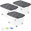 VIRSUS 3 Contenitori Multiuso con Ruote 732, misura 60x40x36 cm e capacità 55 Lt, Porta biancheria Trasparente, Organizer con coperchio, box salvaspazio per Vestiti, Giocattoli (Antracite)