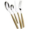 BUGATTI, Glamour, Set Posate 4 Pezzi in Acciaio Inox 18/10 e Manico Colore Oro. Servizio Posate per 1 Persone Composto da 1 Cucchiaio, 1 forchetta, 1 Coltello e 1 cucchiaino caffè