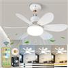 PZCC Ventilatore da soffitto con luce e telecomando, 52 cm, 40 W, piccolo dimmerabile, ventilatore da soffitto a LED con attacco E27, lampadario da soffitto per camera, 6 pale, 3 velocità, tempismo