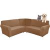 SHUOJIA Copridivano in velluto a forma di L, a 5/7 posti, copridivano angolare super elastico 3 pezzi, per Divano Componibile Fodera Protezione per Mobili con Fondo Elastiche (Brown-2,5-seater)