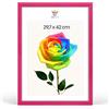 MG Design Cornice portafoto A3 29,7 x 42 cm - Cornice in legno Rosa con vetro acrilico infrangibile, verticale e orizzontale con fissaggio a parete stabile