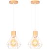 iDEGU 2 Pezzi Lampade a Sospensione Industriale in Metallo Legno Lampadario da Soffitto Stile Gabbia 16CM Illuminazione E27 Nore Lampada da Soffitto Vintage per Corridoio Ingresso Cameretta (Bianco)