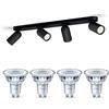 Philips Pongee Lampada faretti da soffitto (Nero) - Luce bianca calda - Faretto da soffitto 4 punti luce - GU10 - Non dimmerabile