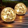 Mayhug 2 luci solari da giardino a forma di sfera, in vetro incrinato, decorazione per esterni, impermeabile, luce calda, per paesaggio, vialetto, cortile, prato, vialetto, giardino, decorazione (luce gialla