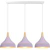iDEGU 3 Luci Lampadario a Sospensione Retrò LED Lampada a Soffitto in Legna Metallo Moderna Lampada a Sospensione Stile Scandinavo Plafoniera per Sala da Pranzo Soggiorno Cucina (Viola, Barra)