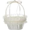 C.X.Y. Vinimi Cestino Piccolo 13 * 18cm Decorativo per Matrimonio, Bianco con Pizzo e Fiocchi in Raso, Porta petali, fiori, centrotavolo (MODELLO 5)