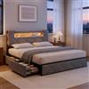BRILVERDE Letto Imbottito 140x200 con cassetti, Letto Contenitore con LED/USB, con testiera, Struttura Letto con Rete a doghe, Welluto (Grigio, 140 x 200 cm)