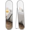 HOMCOM Specchio da Terra Ovale Moderno, 40x160 cm Specchio Autoportante a Figura Intera Antiscoppio con Cornice in Metallo e Supporto, per Camera da Letto, Soggiorno e Ingresso, Argento