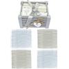 HOME ZEN HOUSEHOLD LINEN Cesto in Legno Shabby Chic con 4 Asciugamani in Cotone 30x30 cm, Idea Regalo (GRIGIO STRISCIE)