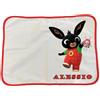 Generico Tovaglietta americana Bing il coniglietto in cotone personalizzabile per colazione pranzo cena merenda a scuola con testo a scelta personalizzate 48 x 35 cm circa bordino rosso