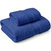 NARCISO Set Asciugamani Bagno Viso e Bidet 2 Pezzi (1 Viso 50x100cm e 1 Bidet 40x60cm) Ogni Asciugamano è Realizzato in Spugna di Cotone Alta Assorbenza, Morbido e Resistente all'Usura (Blu)