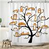 Ttincceer 183x213cm Gatto Albero Doccia Tenda Set Arancione - Carino Gattino Bagno Acquerello Divertente Animale Domestico - Lavabile Vasca da Bagno