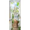 A.Monamour Adesivo Porta Autoadesiva Porta Aperta Con Tendaggi Bianchi Ponte Di Legno Cascata Castello Vinile PVC Adesivi per Porte 3D Pellicola Adesiva Poster Sticker Murale Parete Carta da Parati