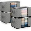 unycos - 4 Pezzi | Scatole per Vestiti 60L, Tessuto con Finestra Trasparente 55x35x32 cm, Scatole/Borsa Pieghevoli, Organizzatore Sotto il Letto per Piumini, Asciugamani, Cuscini (Grigio/Nero)